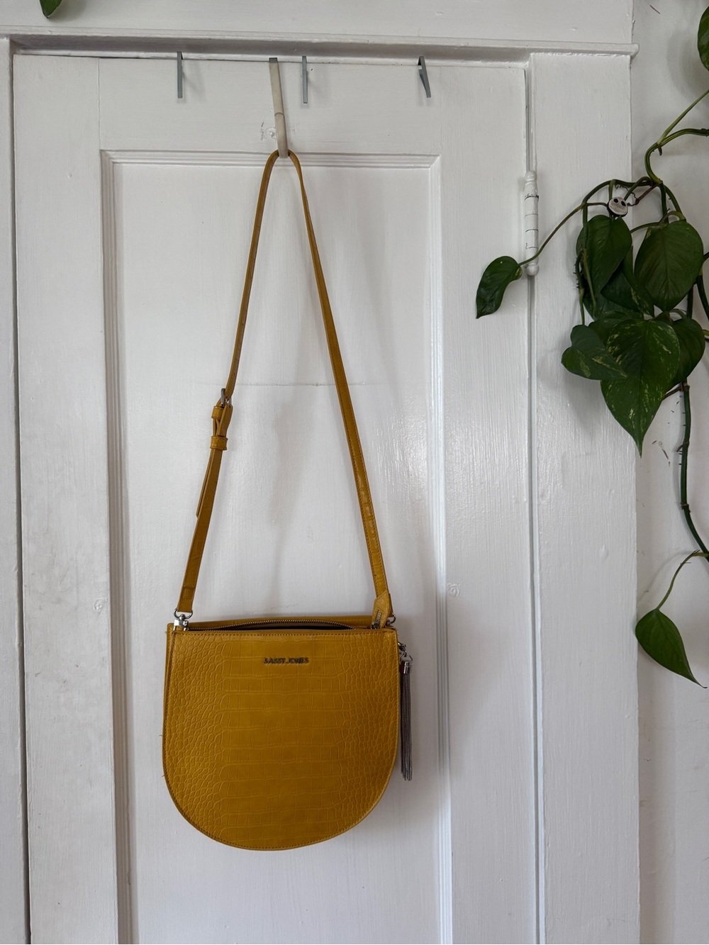Sassy Jones Yellow Croc-Embossed Crossbody Bag